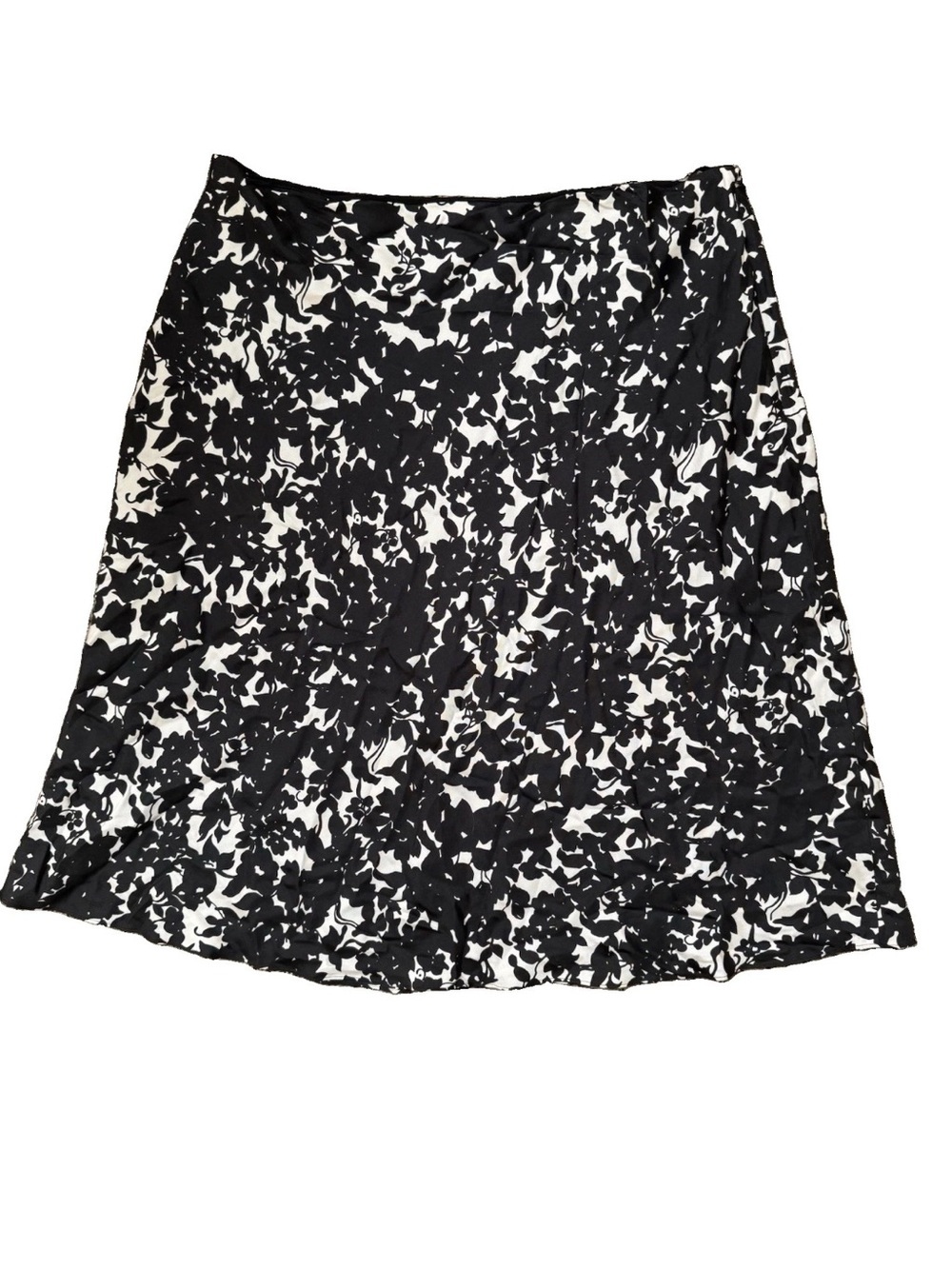 Lauren Ralph Lauren 100% Silk Skirt 16W Black White Floral A-Line Midi Office